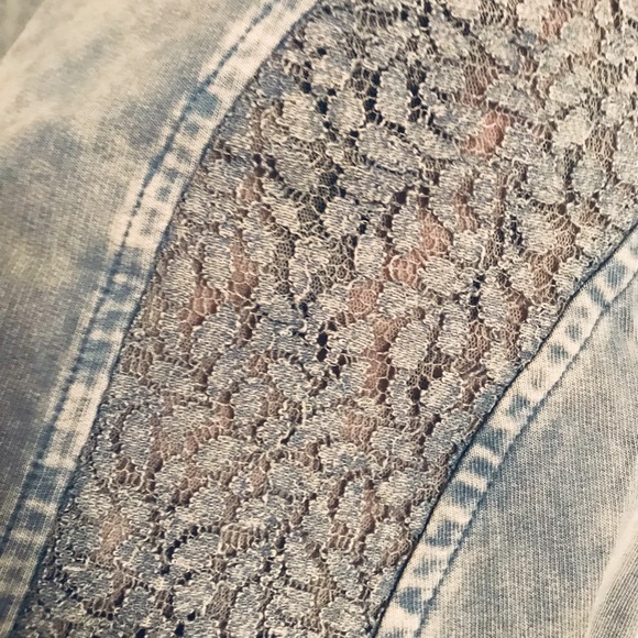 Free People BodyCon Tank Dress Blue/Grey w/ Lace Inlay Stone Wash Cotton/Spandex - Picture 13 of 14